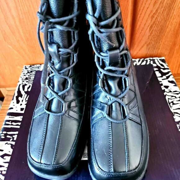 WOMEN BOOTS SIZE 6.5 WW PEERAGE COMFORT WIDE WIDTH BLACK LEATHER ZIPPER LACES - Picture 4 of 9